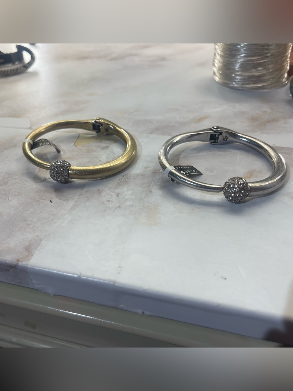 Banana Republic Gold and Silver Pave Ball Hinged Bangle Bracelet